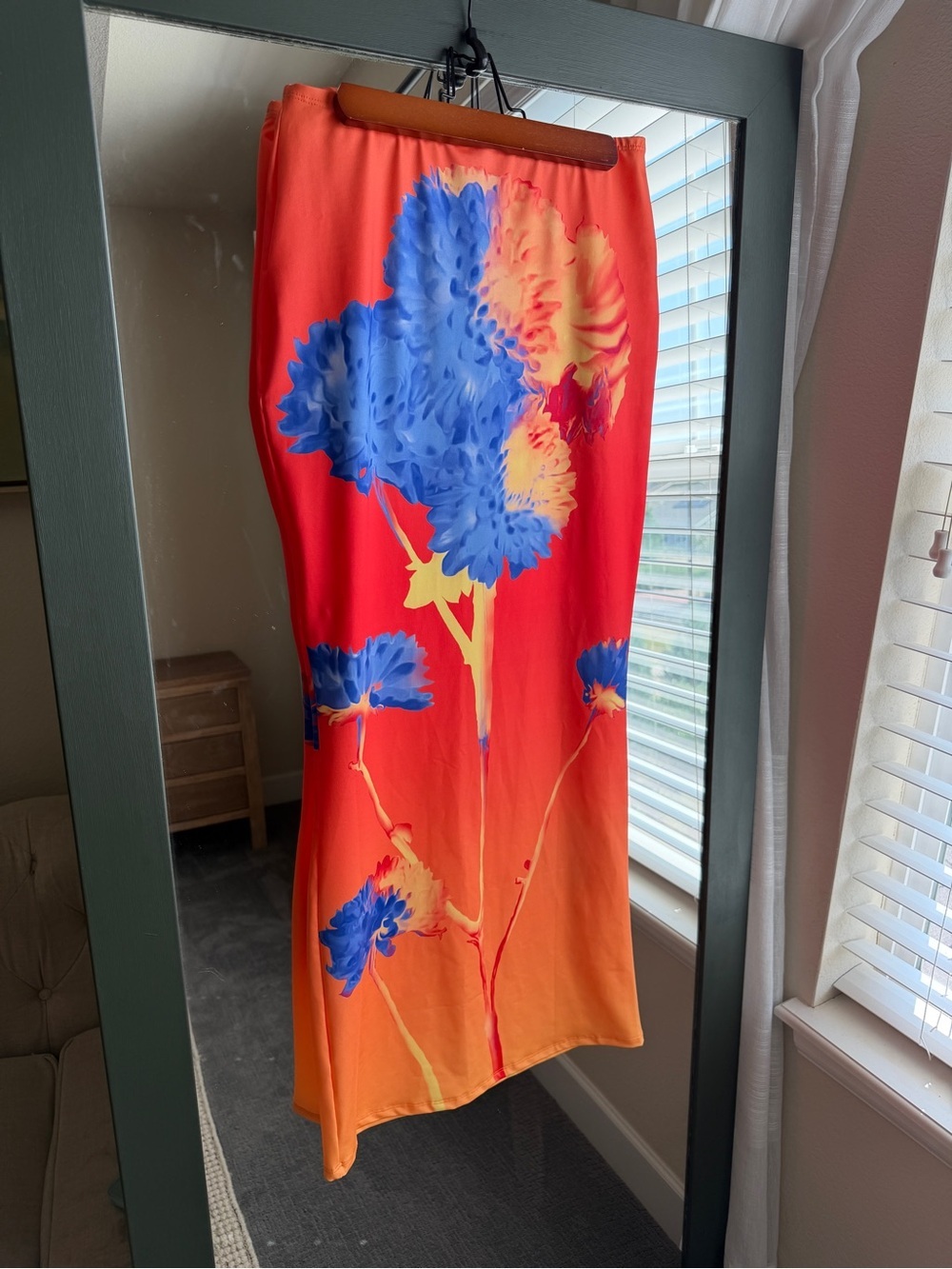 NWT Fashion Nova Sunsets In Cabo Floral Maxi Skirt Orange Blue